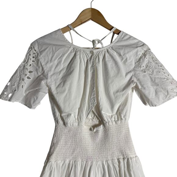 Thakoon White Eyelet Smocked Short Sleeve Cut Out Summer Mini Dress Size 0 - Picture 10 of 15